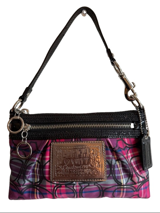 Coach Handbags - Coach Poppy Tartan Plaid Graffiti Wristlet Mini Bag Y2K Pink Purple